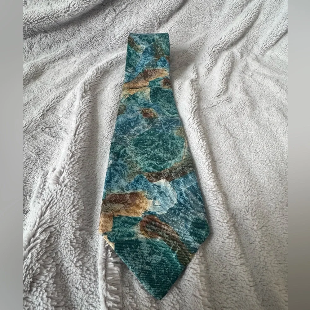 Geoffrey‎ Beene 100% Silk Made in USA Teal and Brown Tie for Men